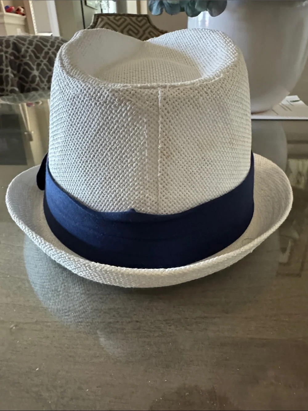 White Fedora with Navy Band